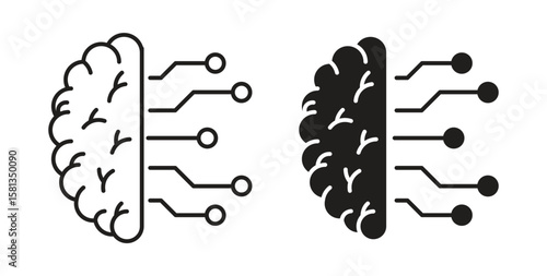 Brain circuit icon. Vector illustration, flat and stroke