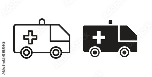 Ambulance icon. Vector illustration, flat and stroke