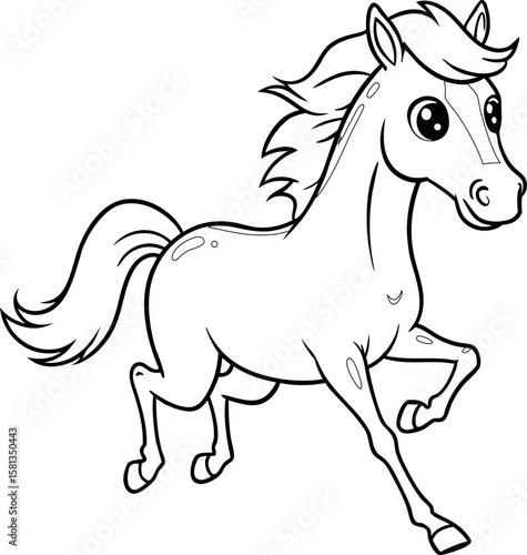 Illustration of a little foal in just lines in cartoon style