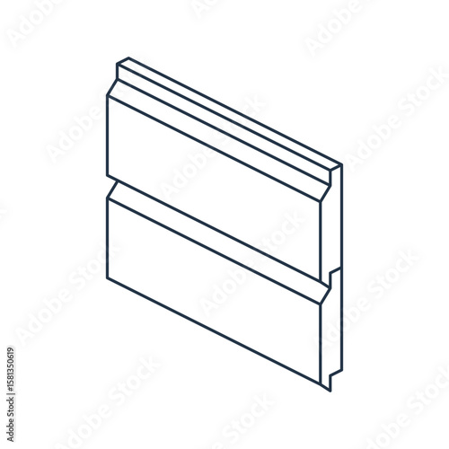 Wooden siding line isometric icon. Rustic v profile. Black vector illustration isolated on a white background. Pictogram for construction, architecture, home exterior, and facade design visuals.