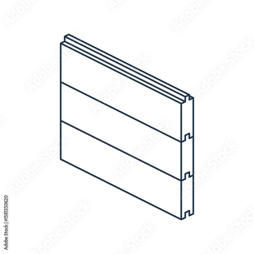 Wooden siding line isometric icon. Tongue and groove profile. Black vector illustration isolated on a white background. Pictogram for construction, architecture, home exterior, and facade design visua