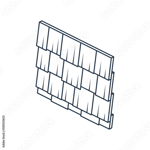Wooden siding line isometric icon. Clapboard profile. Black vector illustration isolated on a white background. Pictogram for construction, architecture, home exterior, and facade design visuals.
