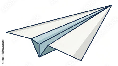 Illustration of a paper airplane with blue accents and dark outlines on a white background design element