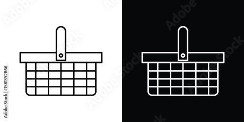 Foto Shopping basket icon pack with black and white editable stroke lines for graphic