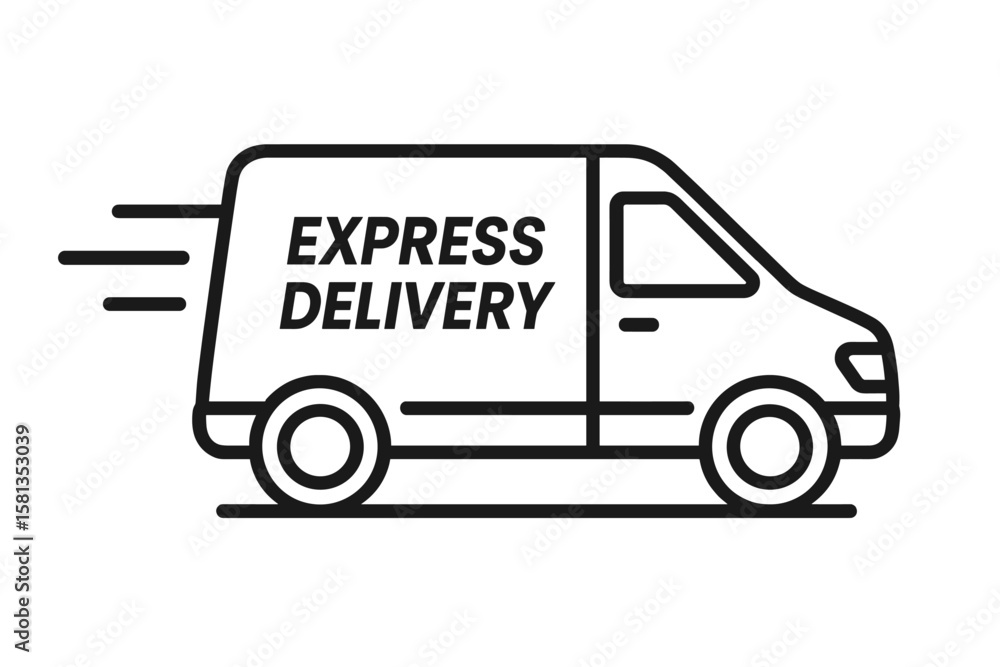 Fast shipping delivery truck icon. Express delivery van line art. Transportation vector for apps and websites. Logistics service symbol. E-commerce order, package freight. Fast shipping delivery truck icon. Express delivery van line art. Transportation vector for apps and websites. Logistics service symbol. E-commerce order, package freight.