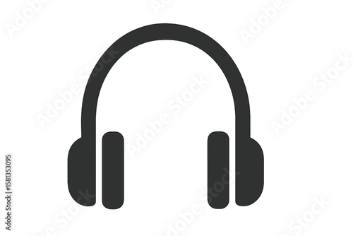 Minimalist Headphones Icon. Simple Black Headset Symbol. Audio Equipment Vector. Music Listening Device. Modern Flat Design. Isolated Clipart for App, UI, Website, Transparent Background