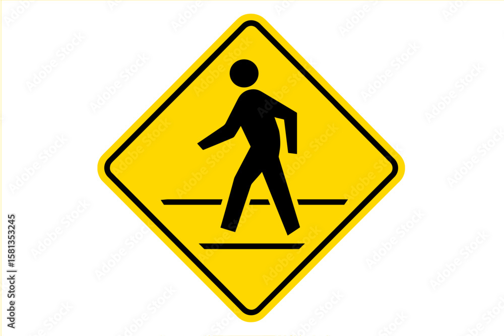 Pedestrian Crossing Sign Vector Illustration, Yellow Diamond Road Safety Symbol, Crosswalk Warning, Urban Traffic Alert, Transparent Background, Street Signage, Public Safety Concept Pedestrian Crossing Sign Vector Illustration, Yellow Diamond Road Safety Symbol, Crosswalk Warning, Urban Traffic Alert, Transparent Background, Street Signage, Public Safety Concept