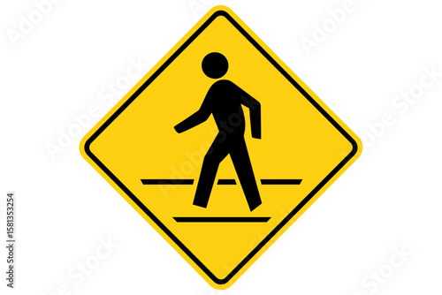Pedestrian Crossing Sign Vector Illustration, Yellow Diamond Road Warning Symbol, Crosswalk Safety Icon, Transparent Background, Traffic Alert, Urban Street, Editable PNG, Clipart