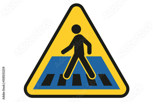 Pedestrian Crossing Sign Vector Illustration, Caution Road Safety Symbol, Yellow Triangle Warning, Crosswalk Icon, Urban Traffic Alert, Transparent Background, Street Safety Concept