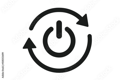 Circular Power Button Icon with Rotating Arrows. Restart, Refresh, Reboot, Reset, Power Cycle, Loop, Update, Synchronize, Technology Concept. Isolated Vector on Transparent Background