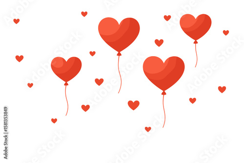 Valentine's Day greeting card design with red heart balloons floating. Romantic love symbol for holiday celebration. Vector illustration background for festive decoration.