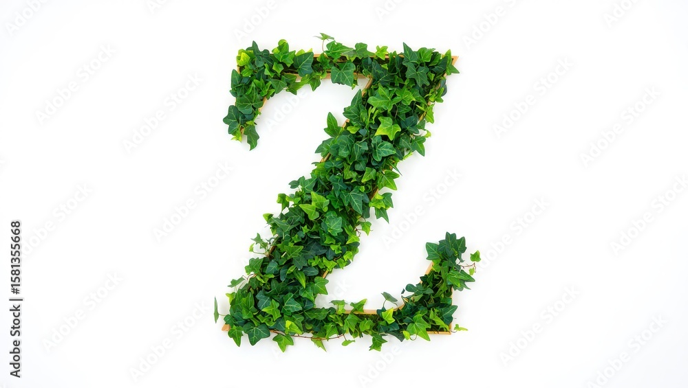 The letter z formed by lush green ivy leaves on a white background The letter z formed by lush green ivy leaves on a white background