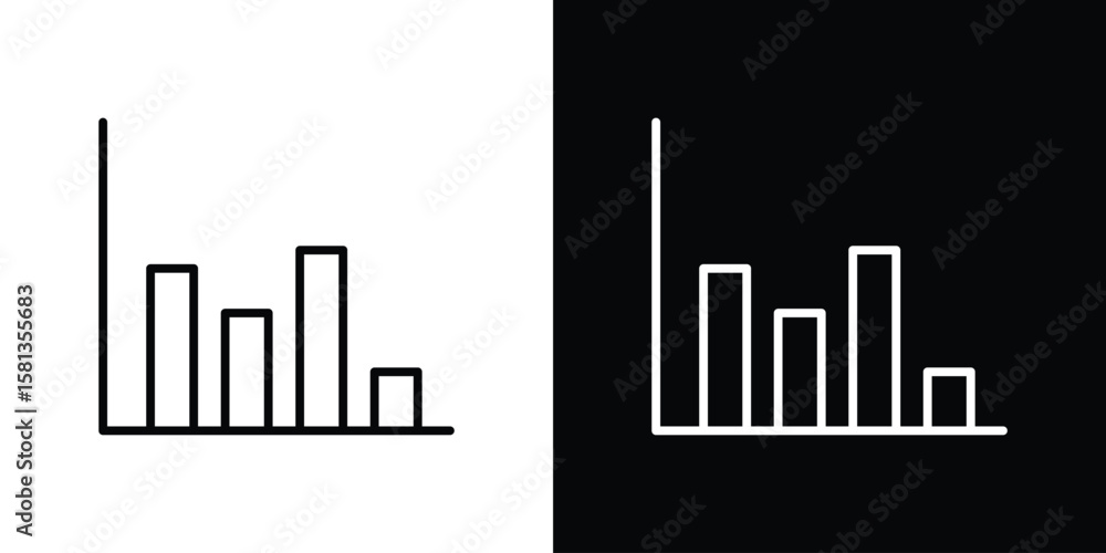 Obraz premium Chart histogram icon pack with black and white editable stroke lines for graphic design work