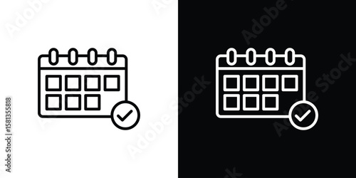 Tableau sur toile Calendar check icon pack with black and white editable stroke lines for graphic