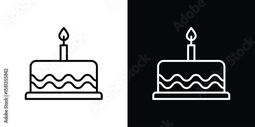 Cake birthday icon pack with black and white editable stroke lines for graphic design work