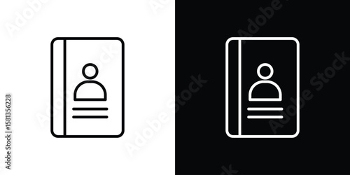 Address book icon pack with black and white editable stroke lines for graphic design work