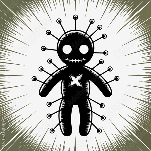 Voodoo doll vector with ethereal light suitable for Halloween designs, paranormal concepts, witchcraft themes, or supernatural illustrations in digital art.