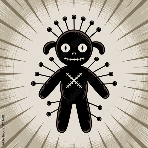Voodoo doll vector with ethereal light suitable for Halloween designs, paranormal concepts, witchcraft themes, or supernatural illustrations in digital art.