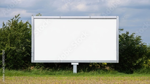 Wallpaper Mural Blank white billboard sign surrounded by green trees and grass under a cloudy sky Torontodigital.ca