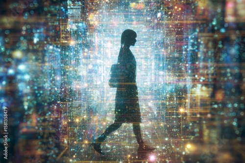 Navigating faith: digital icons in modern cityscape. Unity in diversity. The journey from knowledge to genuine belief in christ. Futuristic meditation. Tech and faith.