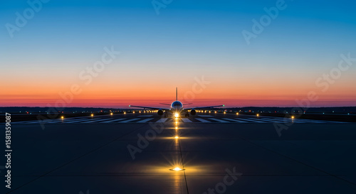 Wallpaper Mural Lone Aircraft Taxiing with Illuminated Path at Dusk Under a Clear Twilight Sky Torontodigital.ca