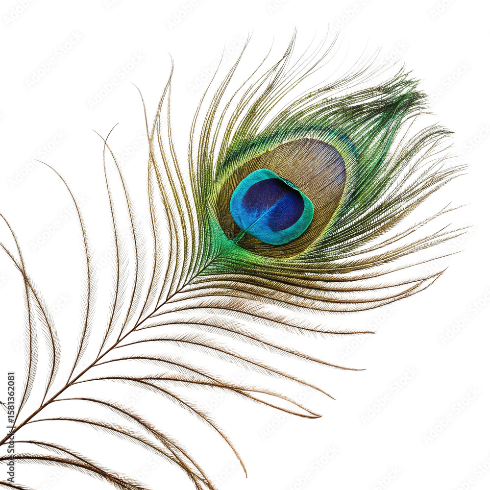 Obraz premium Peacock feather isolated on white background. 