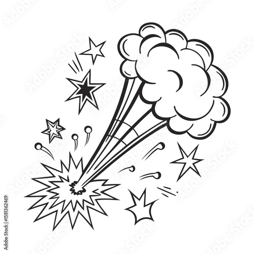 Comic book explosion with stars and smoke boom