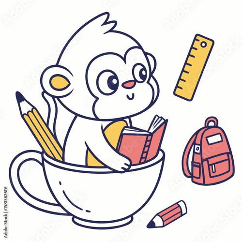 Whimsical Sumatran Orangutan feeling Funny in a Back to school setting with in a teacup – colored in Chalkboard Fun