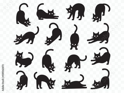 feline vector pose collection: cats sitting, standing, stretching, jumping, sleeping – editable eps, ai, svg graphics for digital and print projects
