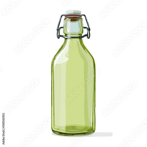 Vector illustration of glass bottle with swing top minimalist style on white background, for packaging design