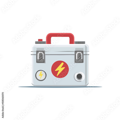 Vector illustration of defibrillator with bolt emergency medical style on white background 