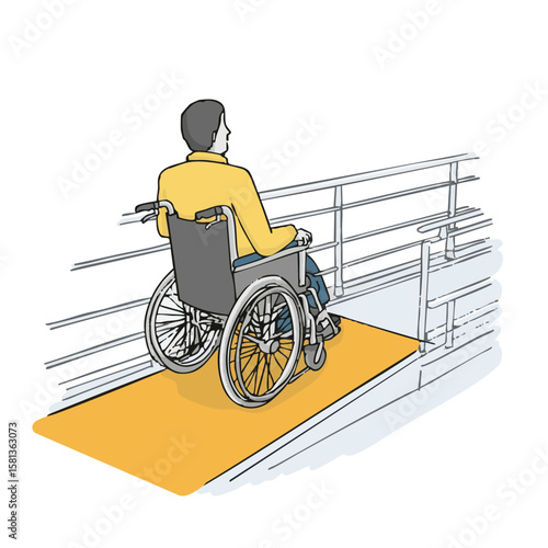 Vector illustration of person climbing ramp determined action on white background