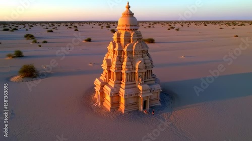 Desert Temple Sunset Aerial View India.