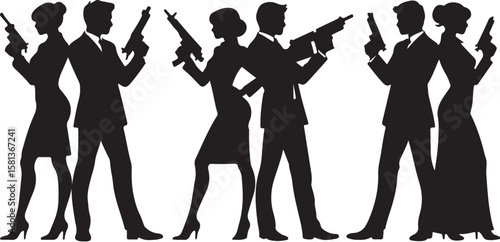 Silhouetted agents holding firearms silhouettes guns