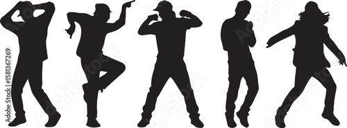 Silhouettes of dancers in dynamic poses dancing movement