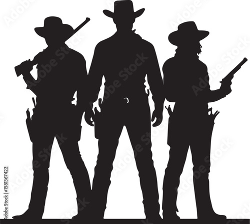 Three cowboys holding firearms western silhouette