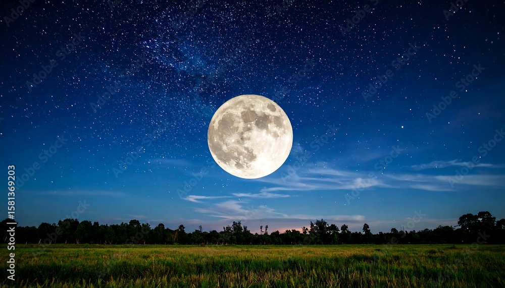 Fototapeta premium Full moon over a field at night (1)