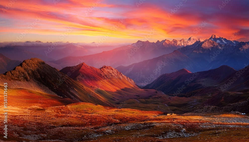 Obraz premium surreal landscape with colorful mountains at sunset