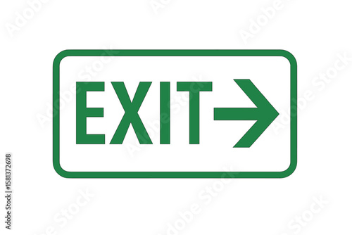 Green exit sign with arrow pointing right. Emergency evacuation safety symbol. Vector illustration icon for way out direction. Information warning signage for public spaces.