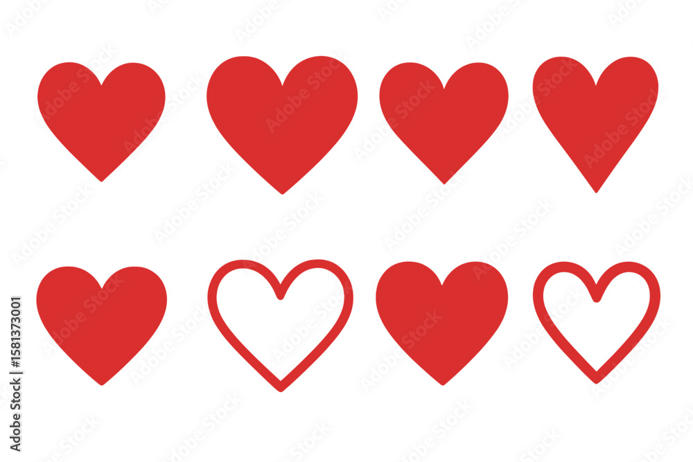 Glowing red heart icons set. Neon light heart shapes collection. Romantic symbol pack for love, passion, Valentine's Day, wedding, relationship and dating design. Vector illustration Glowing red heart icons set. Neon light heart shapes collection. Romantic symbol pack for love, passion, Valentine's Day, wedding, relationship and dating design. Vector illustration
