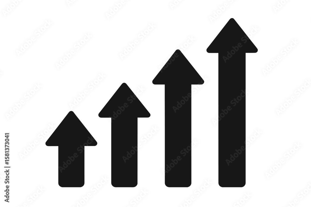 Growth arrows increasing chart symbol. Business success upward trend icon. Rising bar graph. Progress direction. Financial gain concept. Transparent background vector design Growth arrows increasing chart symbol. Business success upward trend icon. Rising bar graph. Progress direction. Financial gain concept. Transparent background vector design