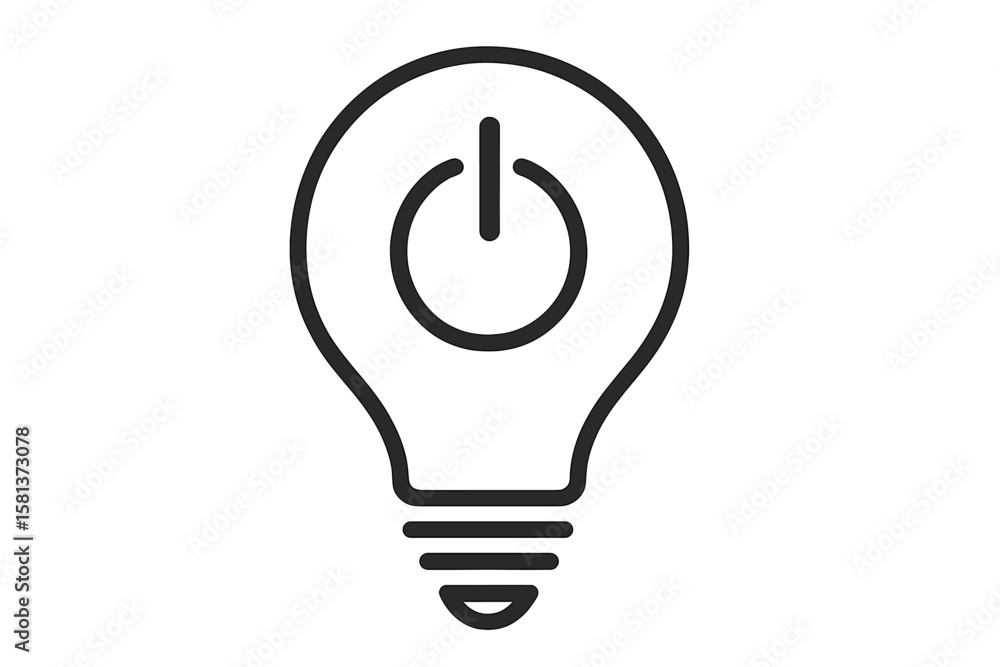 Minimalist light bulb icon with power button symbol. Vector line art design for innovation, energy, electricity, startup, and technology concept on transparent background Minimalist light bulb icon with power button symbol. Vector line art design for innovation, energy, electricity, startup, and technology concept on transparent background