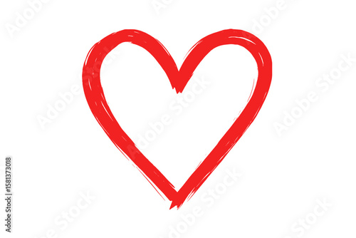 Hand drawn glowing red heart symbol with paintbrush texture. Romantic love icon. Passionate Valentine sketch. Neon brushstroke heart illustration. Transparent vector for design and print.
