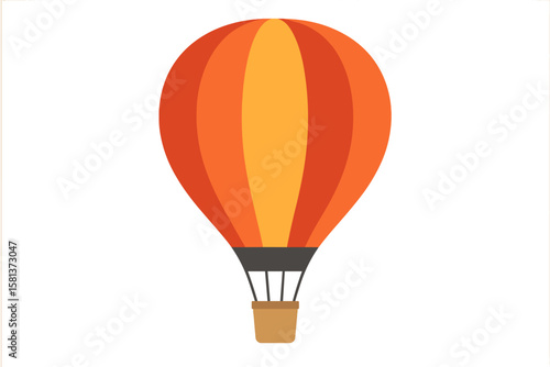 Vibrant hot air balloon vector illustration. Orange red striped balloon icon. Travel adventure symbol. Ballooning concept. Flat colorful graphic for tourism, flight, aviation design