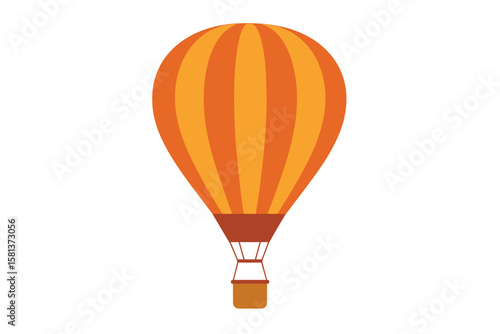 Glowing orange hot air balloon vector. Abstract travel concept. Floating adventure symbol. Striped balloon illustration. Bright aerial transport design. Gradient background style