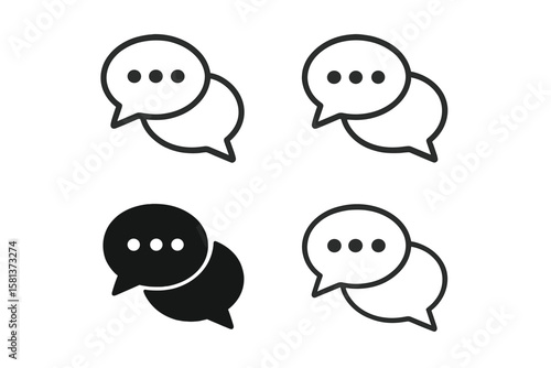 Set of 4 chat message bubble icons. Vector talk balloon symbols for communication, dialog, messaging apps. Online SMS, notification, group chat, texting, feedback, discussion concept
