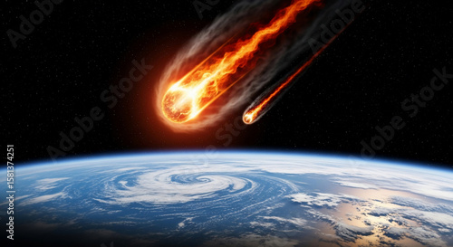 Fiery meteorites hurtle towards Earth in this dramatic space scene