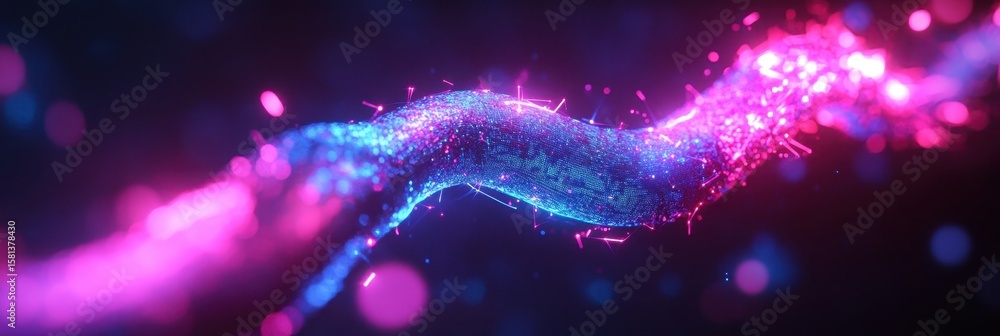 Fototapeta premium Futuristic glowing blue and pink digital wave design
