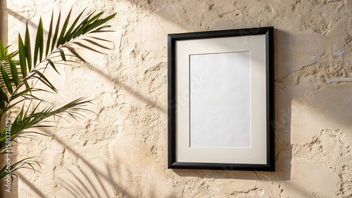 Blank Vertical Frame Mockup on Textured Wall with Shadow