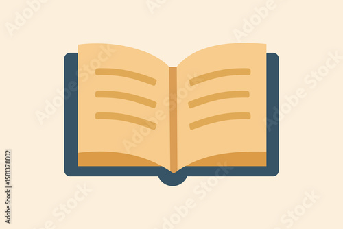A digital illustration of an open book with visible text on a solid beige background. The simplistic and clean style of the image makes it perfect for educational, literary, or academic themes